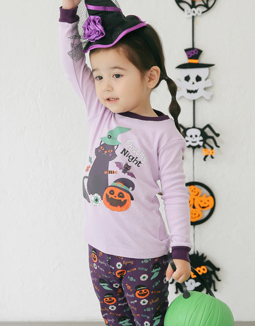 Halloween Purple Cat Long Sleeve Pajama