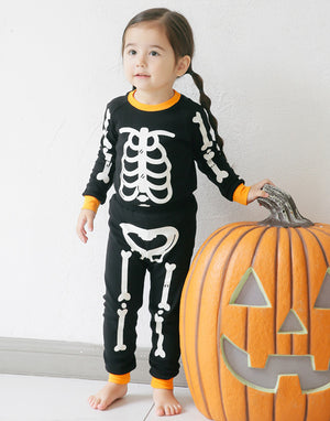 Halloween Skeleton Orange Long Sleeve Pajama