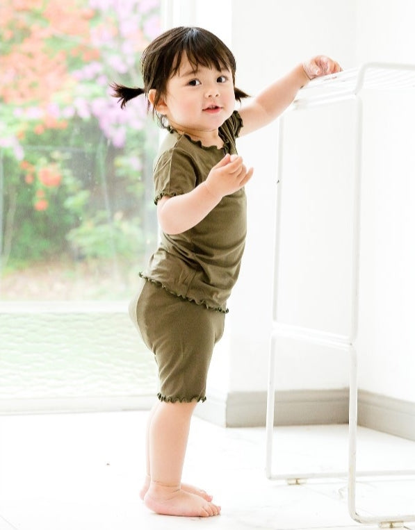 Shirring Khaki Short Sleeve Pajamas - Go PJ Party