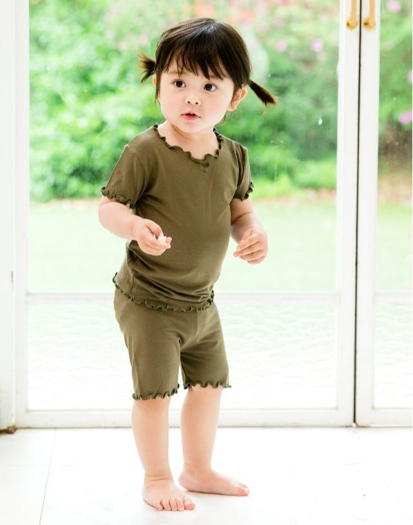 Shirring Khaki Short Sleeve Pajamas - Go PJ Party