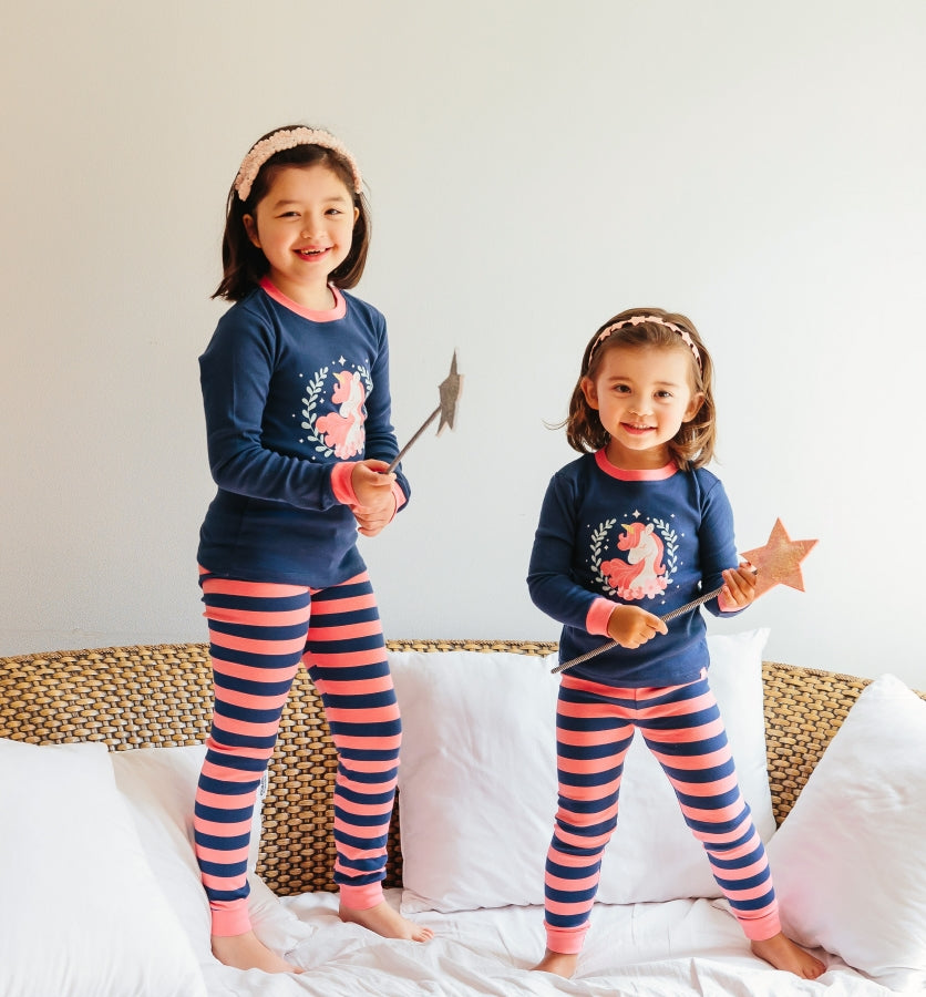 Flower Unicorn Navy Long Sleeve Pajama - Go PJ Party