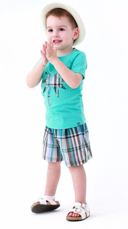 Palm Tree Aqua Short Sleeve Tee & Shorts Set - Go PJ Party