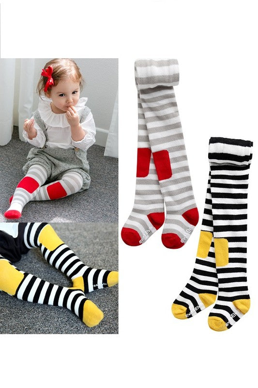 Black Striped Yellow Patch Tights - Go PJ Party