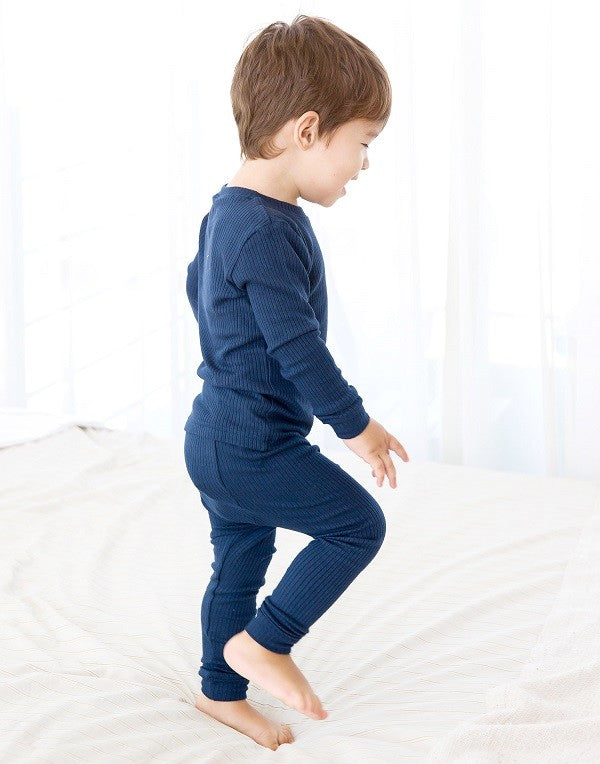 Rib Navy Long Sleeve Pajama - Go PJ Party