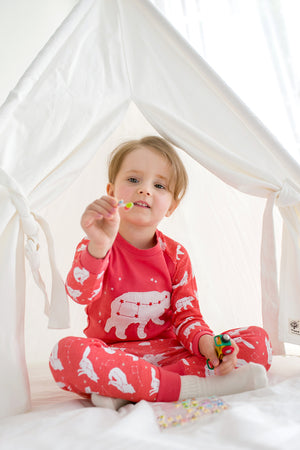 The Bear Coral Long Sleeve Pajama - Go PJ Party