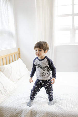 Dinosaur Navy Long Sleeve Pajamas - Go PJ Party