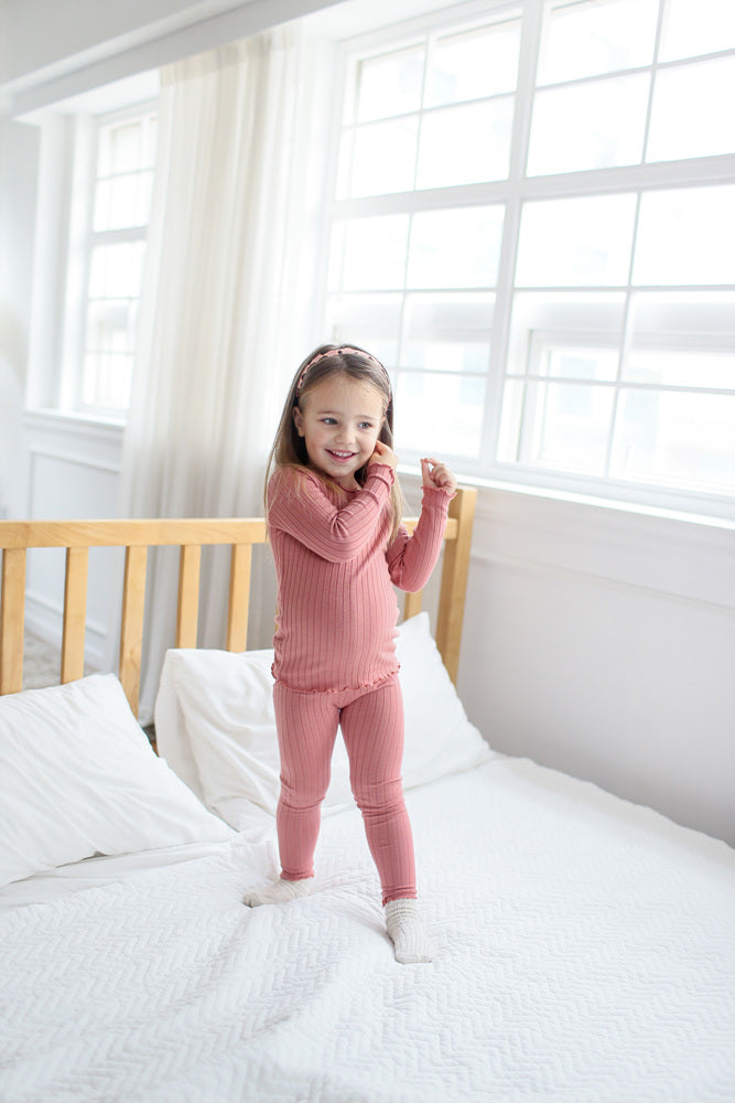 Shirring Dusty Pink Long Sleeve Pajama - Go PJ Party