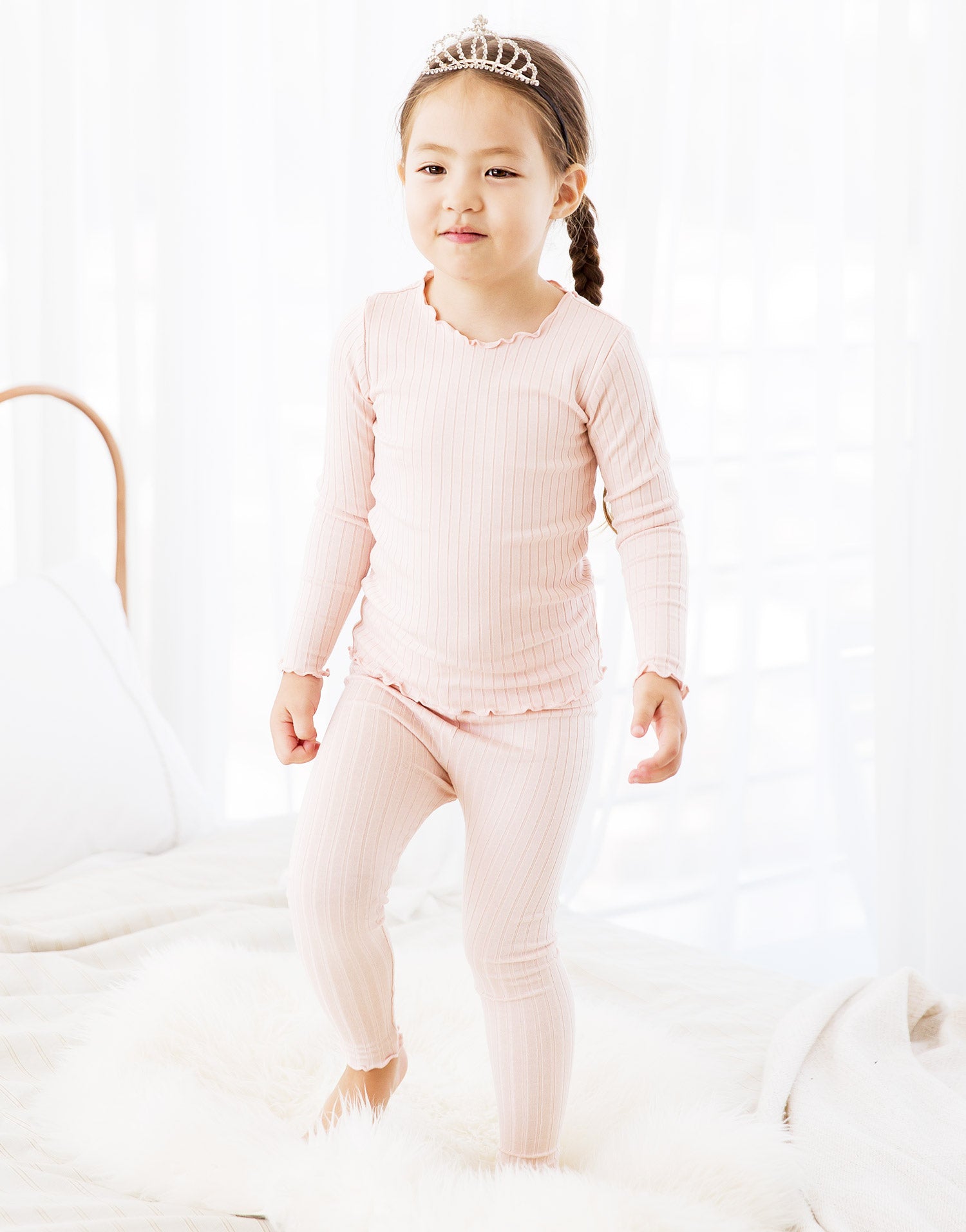 Shirring Peach Long Sleeve Pajama - Go PJ Party