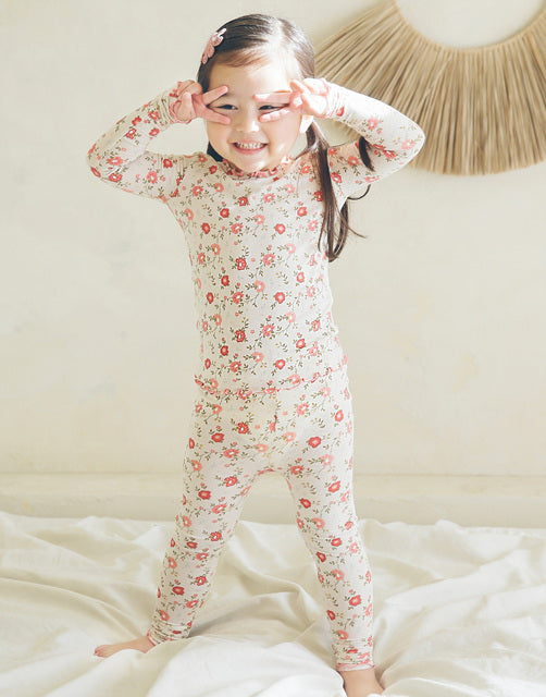 Shirring Red Flower Modal Long Sleeve Pajama