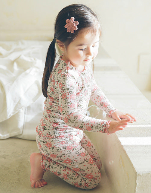 Shirring Pink Flower Modal Long Sleeve Pajama