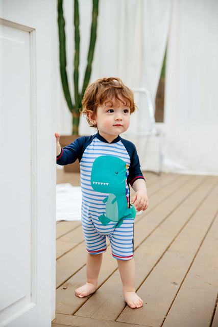 Baby Dino Blue Baby 3/4 Sleeve Swimsuit - Go PJ Party