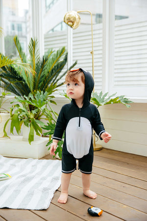 Baby Penguin Black Hoodie Baby 3/4 Sleeve Swimsuit - Go PJ Party