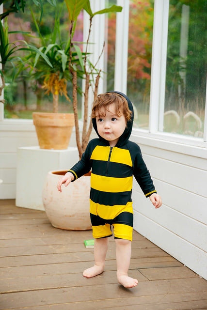 Honeybee Yellow Hoodie Baby 3/4 Sleeve Swimsuit - Go PJ Party