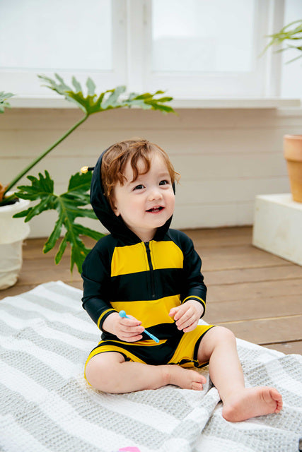 Honeybee Yellow Hoodie Baby 3/4 Sleeve Swimsuit - Go PJ Party