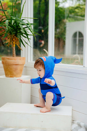 Baby Shark Blue Hoodie Baby 3/4 Sleeve Swimsuit - Go PJ Party