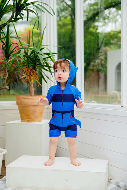 Baby Shark Blue Hoodie Baby 3/4 Sleeve Swimsuit - Go PJ Party