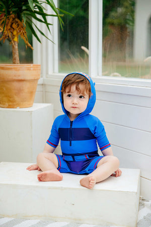 Baby Shark Blue Hoodie Baby 3/4 Sleeve Swimsuit - Go PJ Party