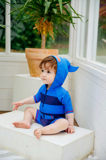 Baby Shark Blue Hoodie Baby 3/4 Sleeve Swimsuit - Go PJ Party