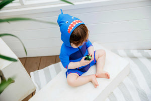 Baby Shark Blue Hoodie Baby 3/4 Sleeve Swimsuit - Go PJ Party