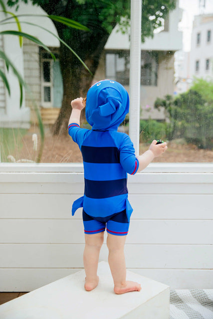 Baby Shark Blue Hoodie Baby 3/4 Sleeve Swimsuit - Go PJ Party