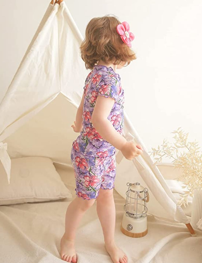 Shirring Blooming Purple Short Sleeve Pajamas