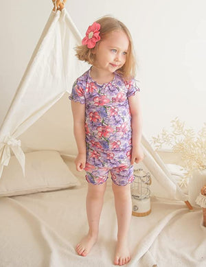 Shirring Blooming Purple Short Sleeve Pajamas