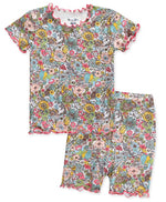 Shirring Floral Short Sleeve Pajamas