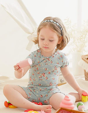 Shirring Flower Mint Short Sleeve Pajamas