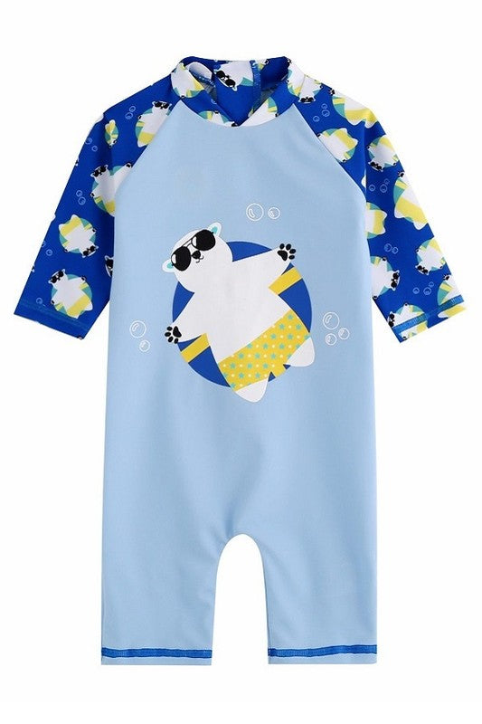 Tanning Bear Blue Baby 3/4 Sleeve Swimsuit - Go PJ Party