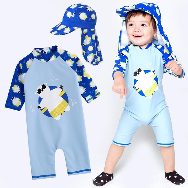 Tanning Bear Blue Baby 3/4 Sleeve Swimsuit - Go PJ Party