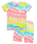 Tie Dye Lime Blue Shirring Short Sleeve Pajamas