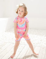 Tie Dye Orange Pink Shirring Short Sleeve Pajamas