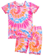 Tie Dye Orange Pink Shirring Short Sleeve Pajamas