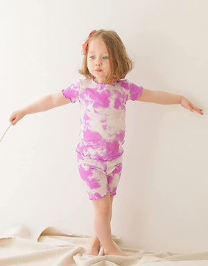 Tie Dye Purple Cream Shirring Short Sleeve Pajamas