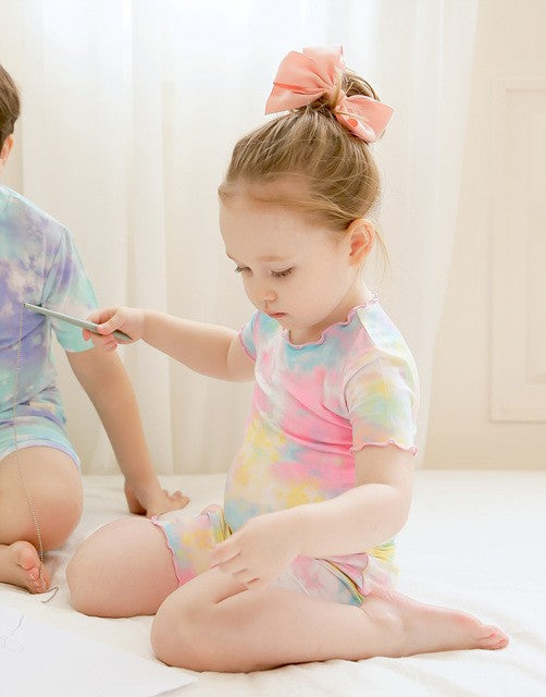 Tie Dye Tropical Neon Pink Bamboo Short Sleeve Pajamas