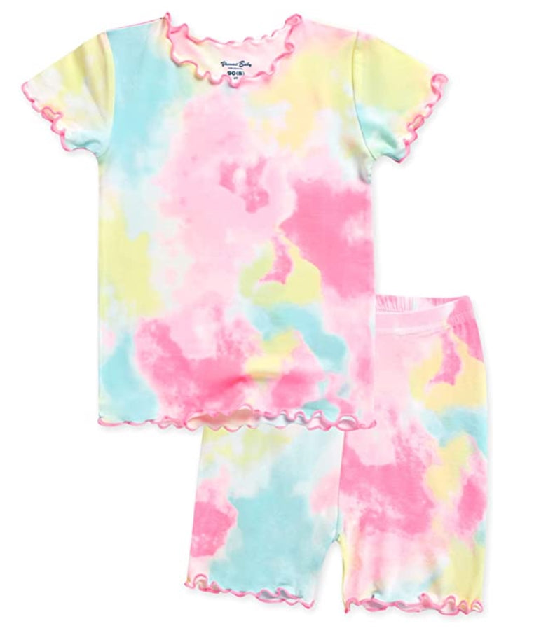 Tie Dye Yellow Pink Blue Short Sleeve Pajamas