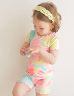 Tie Dye Yellow Pink Blue Short Sleeve Pajamas