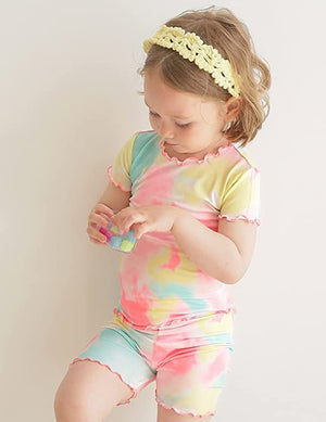 Tie Dye Yellow Pink Blue Short Sleeve Pajamas