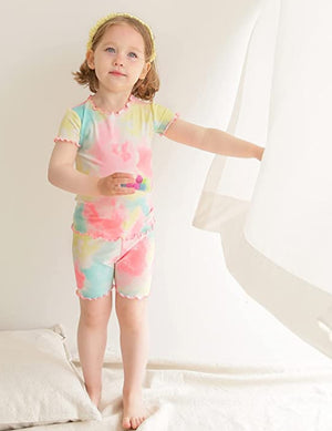 Tie Dye Yellow Pink Blue Short Sleeve Pajamas