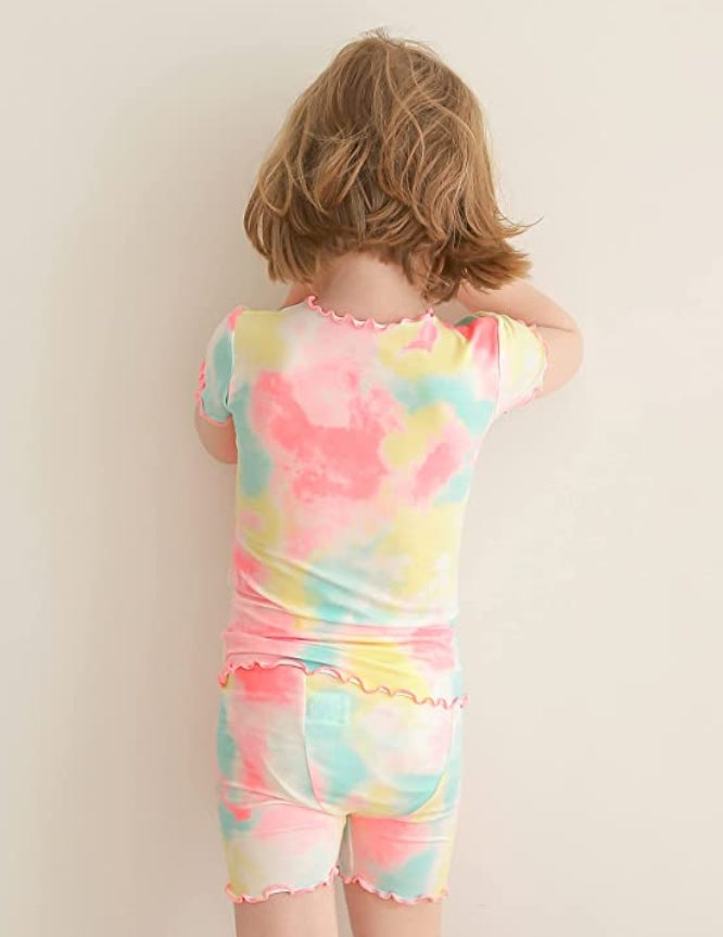 Tie Dye Yellow Pink Blue Short Sleeve Pajamas