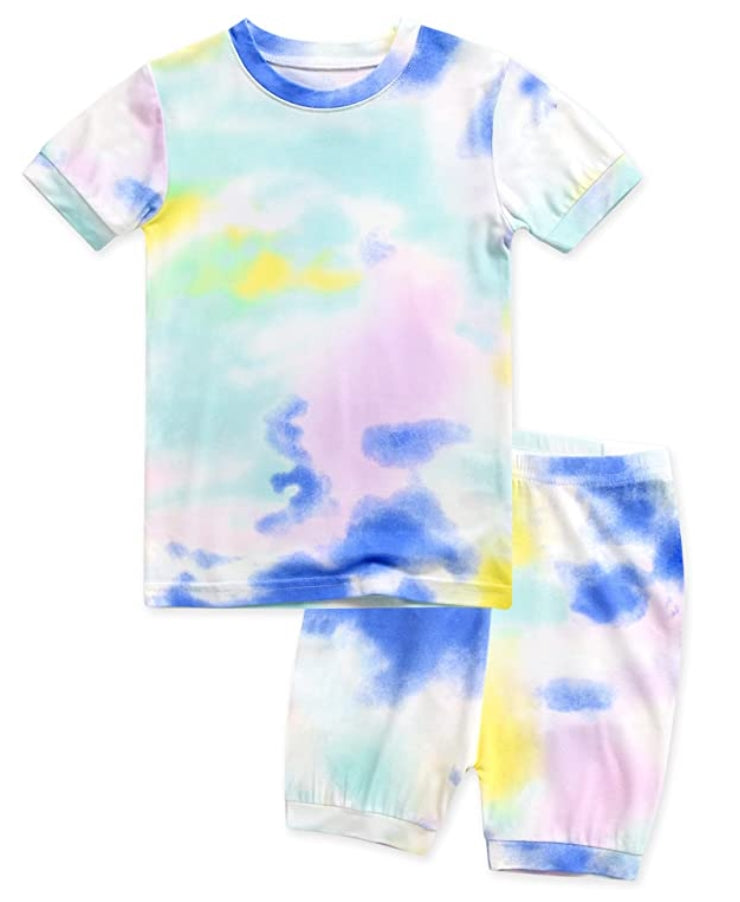 Tie dye Blue Yellow Purple Short Sleeve Pajamas