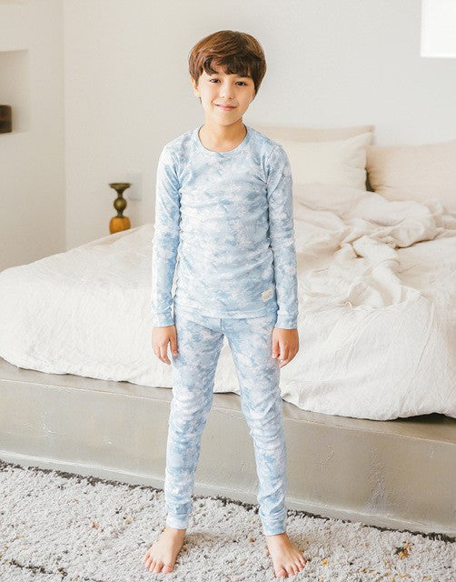 Tie Dye Grey Blue Long Sleeve Pajama