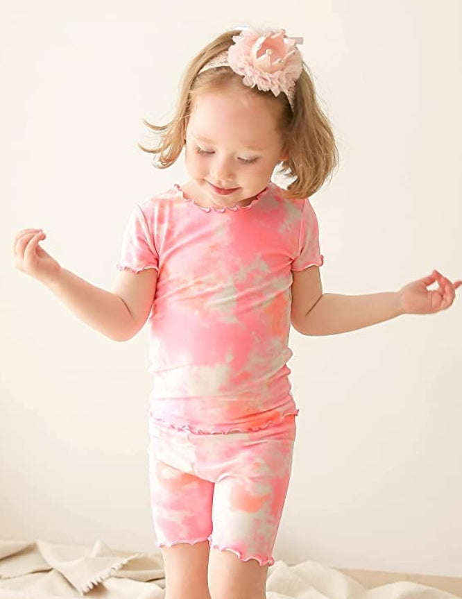 Tie dye Neon Pink Orange Short Sleeve Pajamas