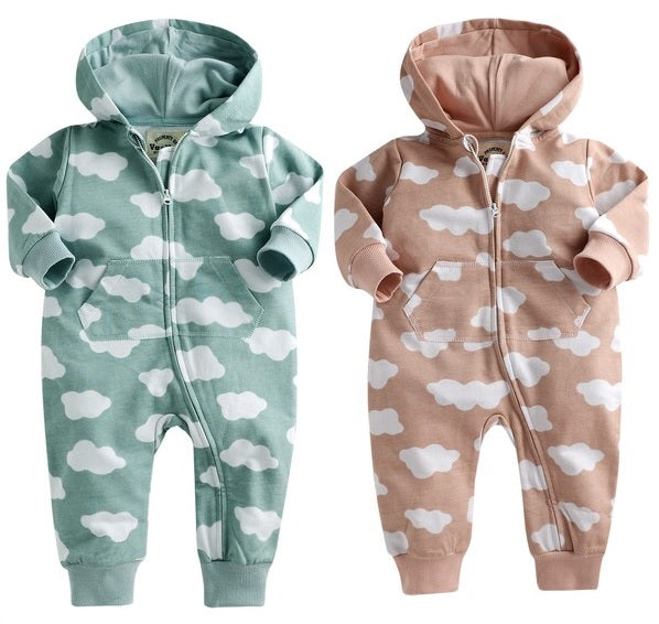 Cloud Cotton Hoodie Romper (Sky/Pink) - Go PJ Party