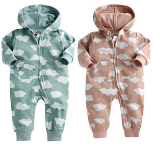 Cloud Cotton Hoodie Romper (Sky/Pink) - Go PJ Party