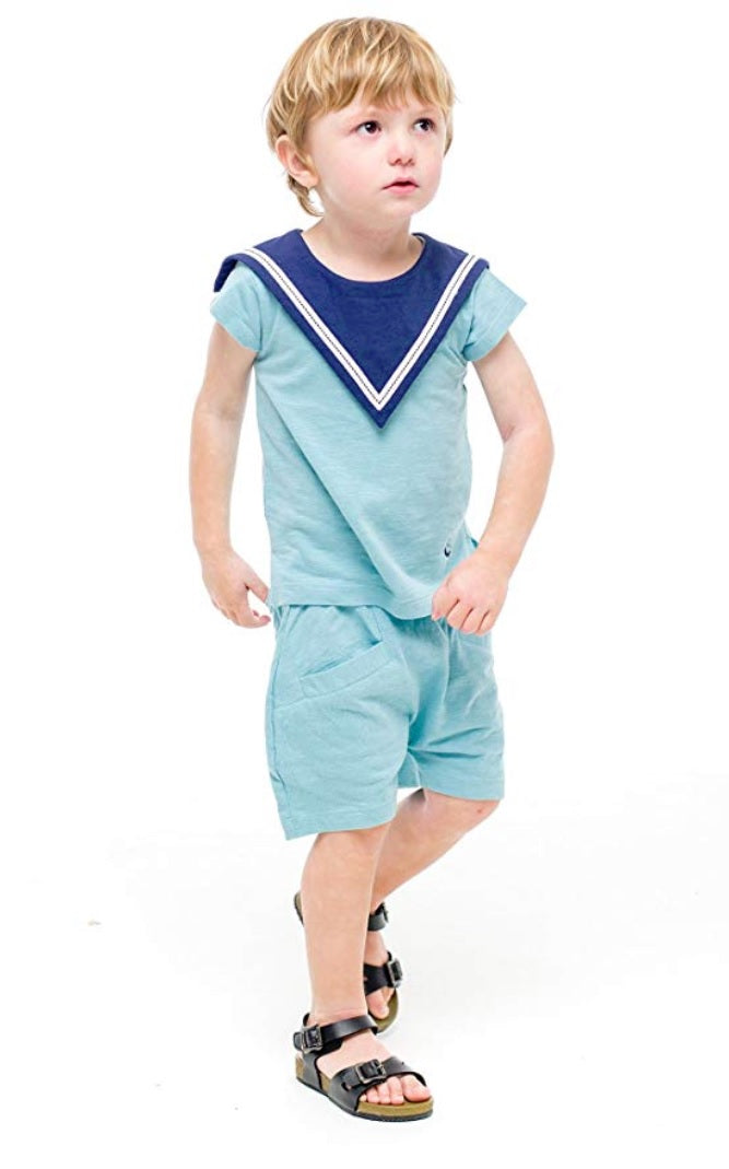 V Marine Aqua Blue Short Sleeve Tee & Shorts Set - Go PJ Party