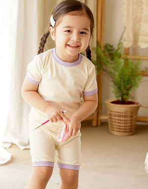 Cream Purple Macaron Short Sleeve Pajamas