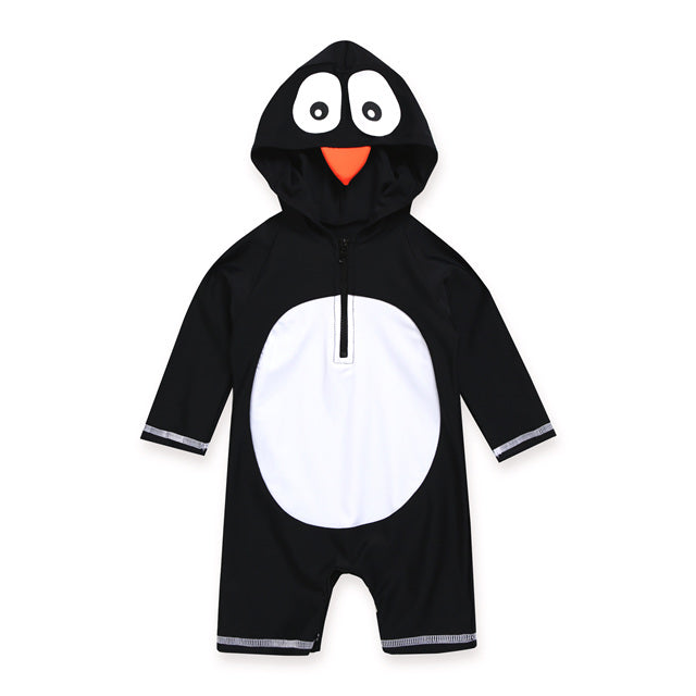 Baby Penguin Black Hoodie Baby 3/4 Sleeve Swimsuit - Go PJ Party