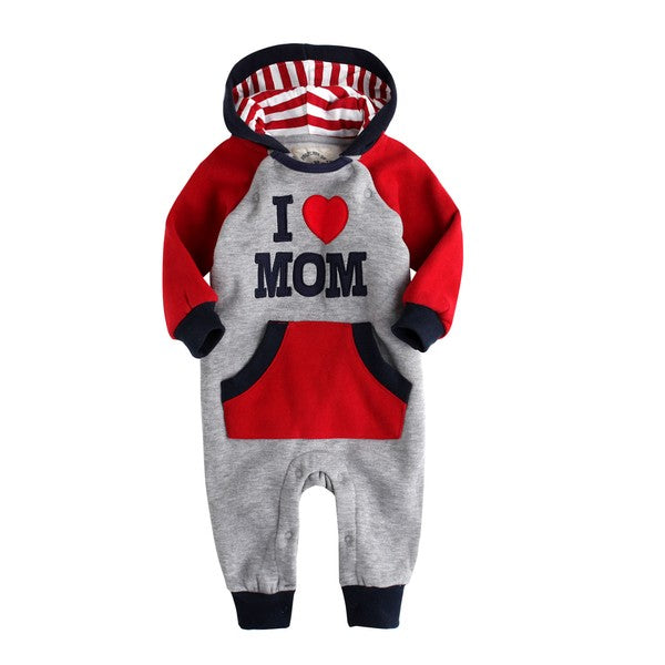 I Love Mom Fleece Hoodie Jumpsuit - Go PJ Party