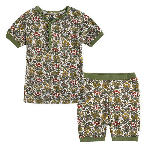 Flower Khaki Short Sleeve Pajamas - Go PJ Party